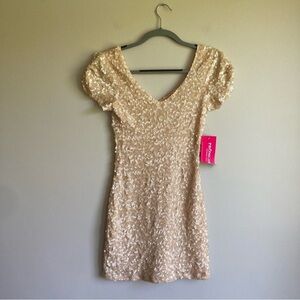 NWT Verty Cream Sequin Bodycon Mini Dress M